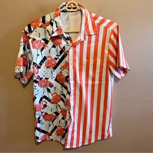 VatPave Men’s Short Sleeve Hawaiian Tropical Party Button Shirt Flamingo Small